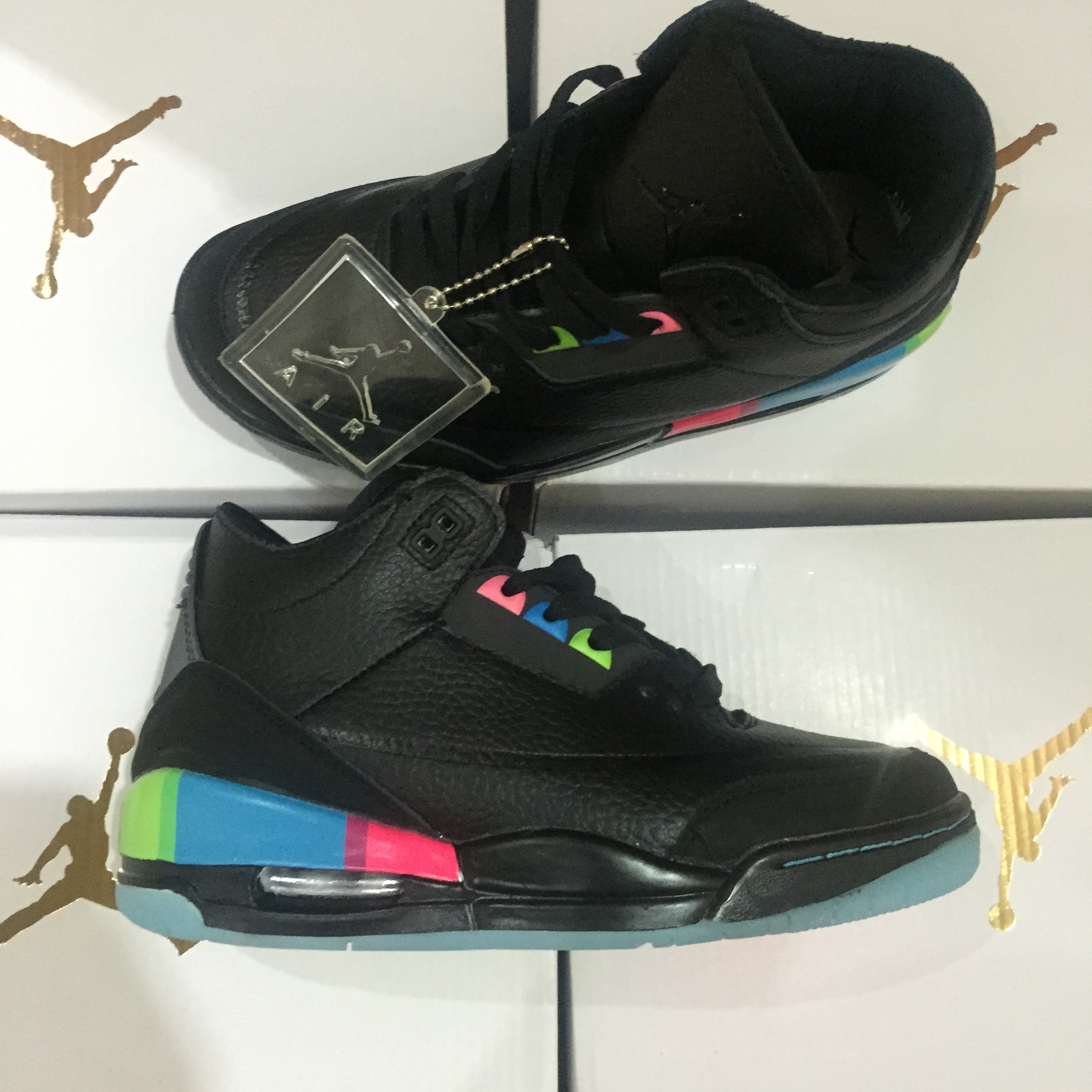 New Women Air Jordan 3 Black Rianbow Shoes - Click Image to Close